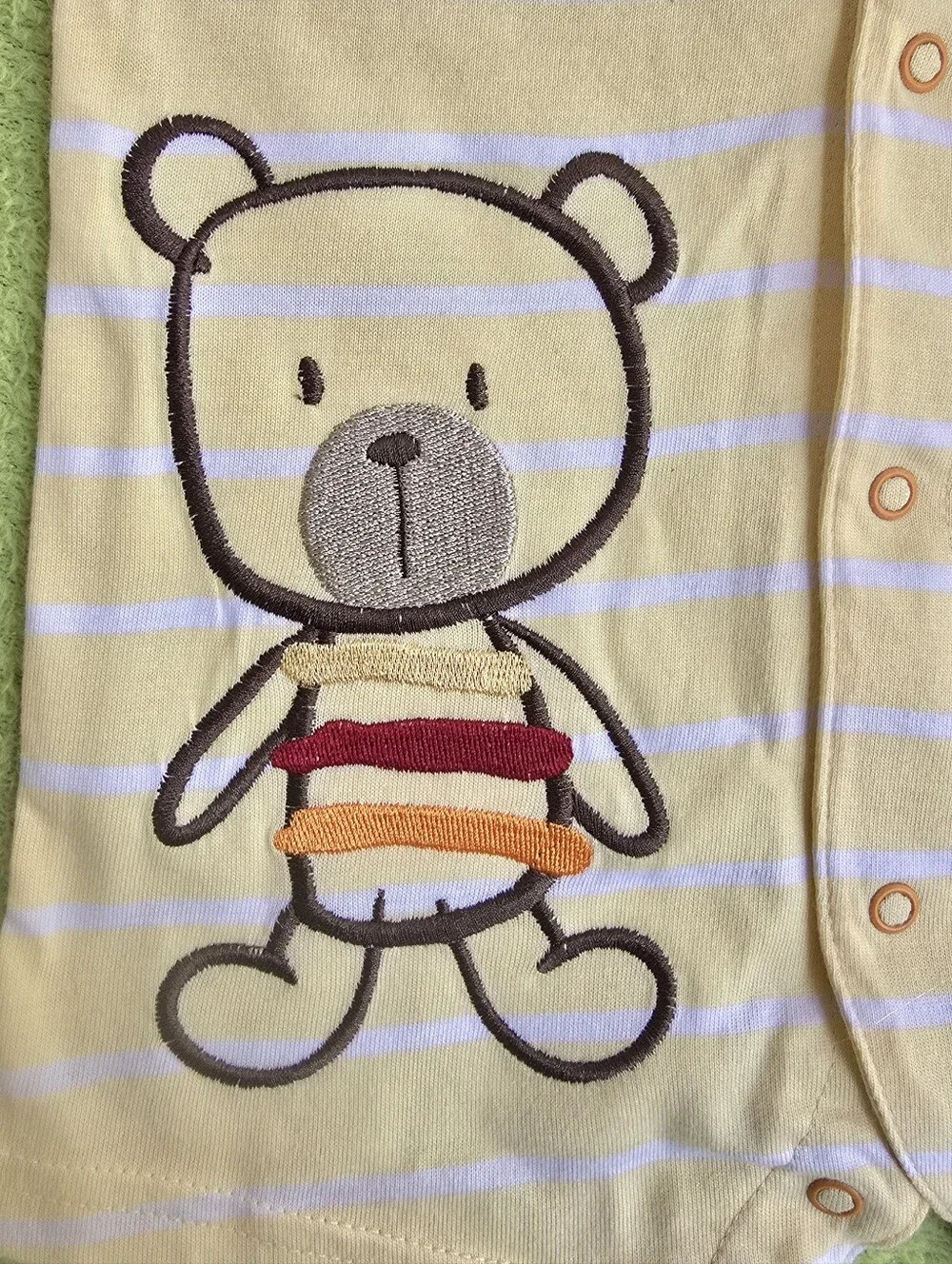NWT 12-18M BABY BOYS short ROMPER - YELLOW STRIPED PEEK-A-BOO BEAR COTTON (Q3)